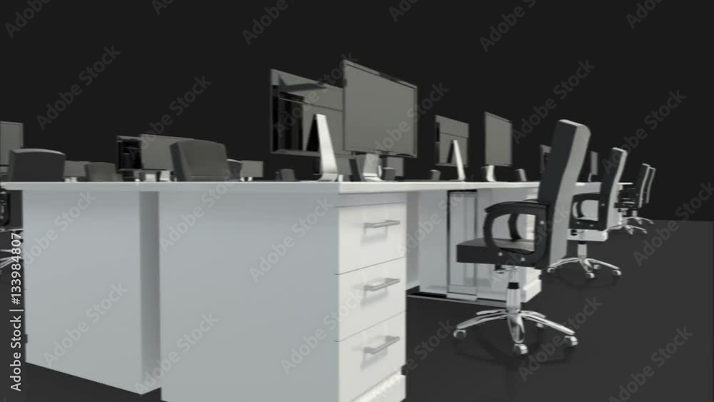 Poster Empty office with desks and computers