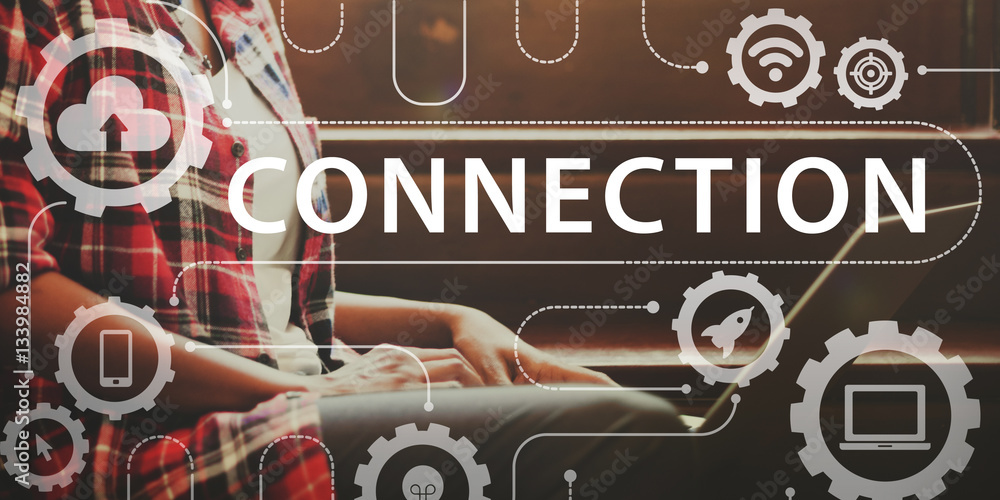 Poster multimedia communication networking connection icons concept