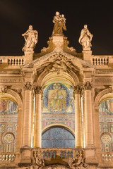 Fototapeta na wymiar Rome - The detail of portal of Basilica Santa Maria Maggiore at night.