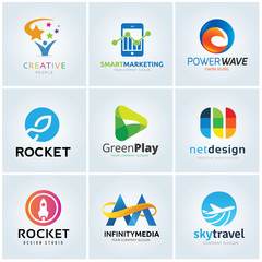 Creative logo set marketing design idea media play  rocket infinity travel template.