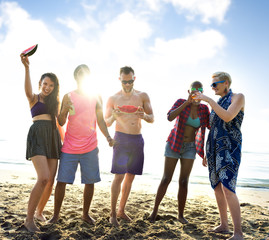 Diverse Young People Fun Beach Concept