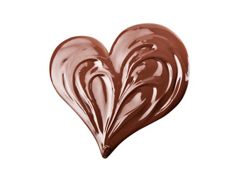 Melted chocolate heart shaped. Swirl isolated on white background.