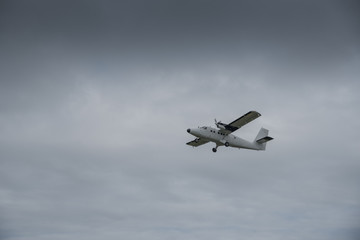 Departing aeroplane from the St Mary's Airport on the Isles of Scilly.