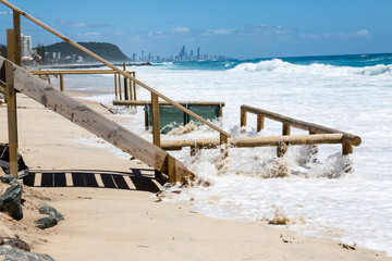 Fototapeta na wymiar Beach erosion after storm activity Gold Coast Australia