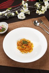 Arrabbiata spaghetti on plate