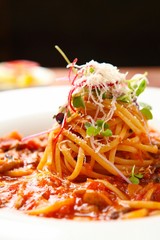 Arrabbiata spaghetti on plate