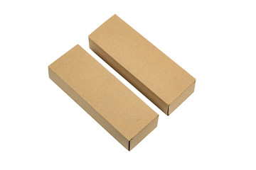 Two package brown cardboard box for long items. Mockup, isolated