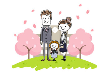 入学式イメージ：両親と女の子
