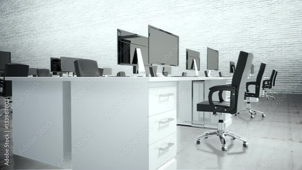 Poster Empty office with desks and computers