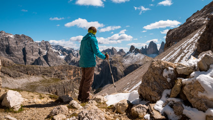 Hiker enjoying view from top of mountain