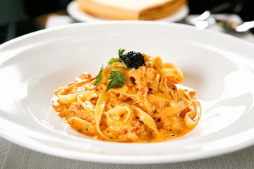 rose pasta on plate