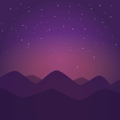 Night landscape with mountains. Vector illustration.