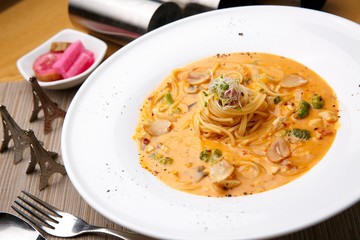 rose pasta on plate