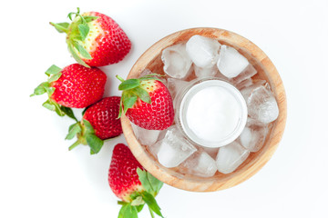 concept cooling organic cosmetics with on background top view