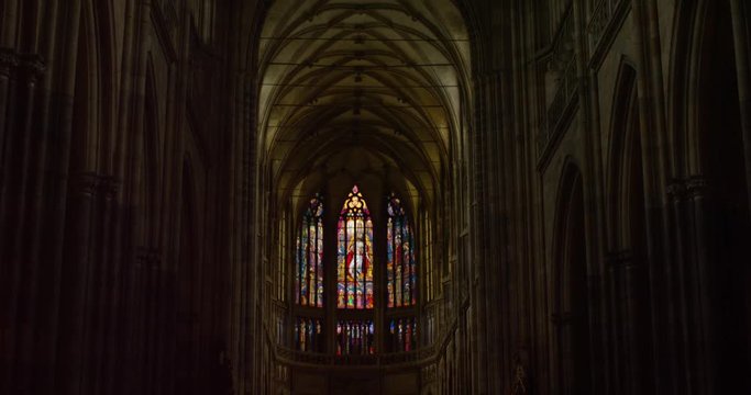 High ceiling stained windows inside Saint Vitus Cathedral, Prague Castle