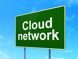 Cloud technology concept: Cloud Network on road sign background