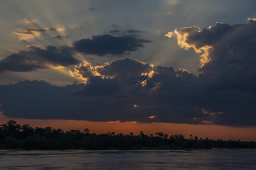 Beautiful Sunset over the Zambezi River, Zambia, The Zambezi is the fourth longest river in Africa