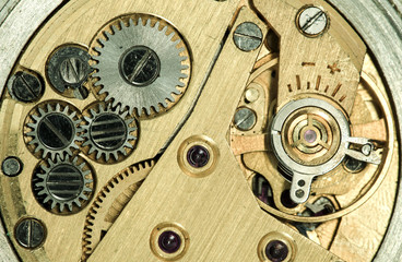 Fototapeta na wymiar clockwork old mechanical USSR watch, high resolution and detail 