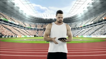 Male athlete practicing discus throw
