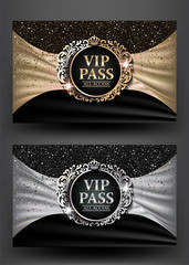 VIP PASS with vintage frame and fabric background. Vector illustration