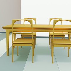 Table set of solid wood, 3d illustration