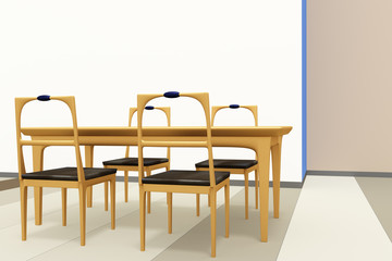 Table set of solid wood, 3d illustration