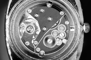 clockwork old mechanical USSR watch, high resolution and detail