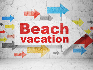 Obraz premium Vacation concept: arrow with Beach Vacation on grunge wall background