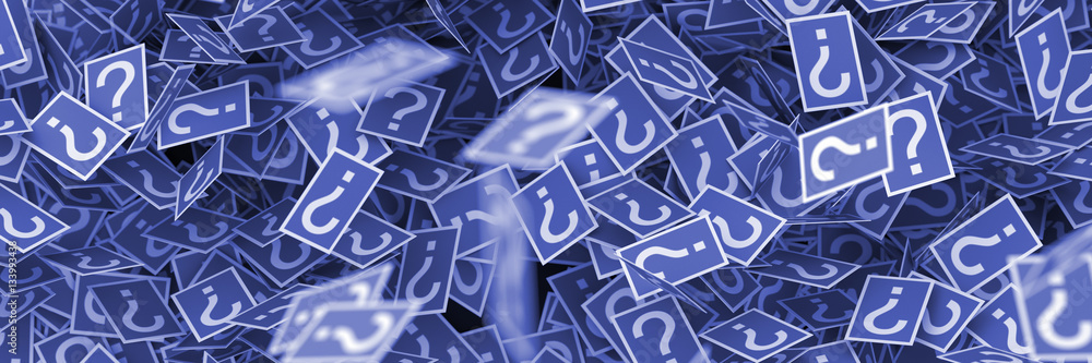 Poster infinite question marks cards, 3d rendering