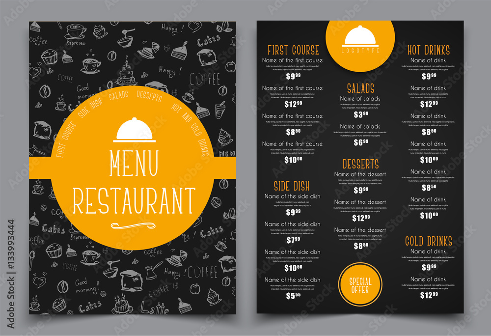 Poster design a menu for a cafe or restaurant.