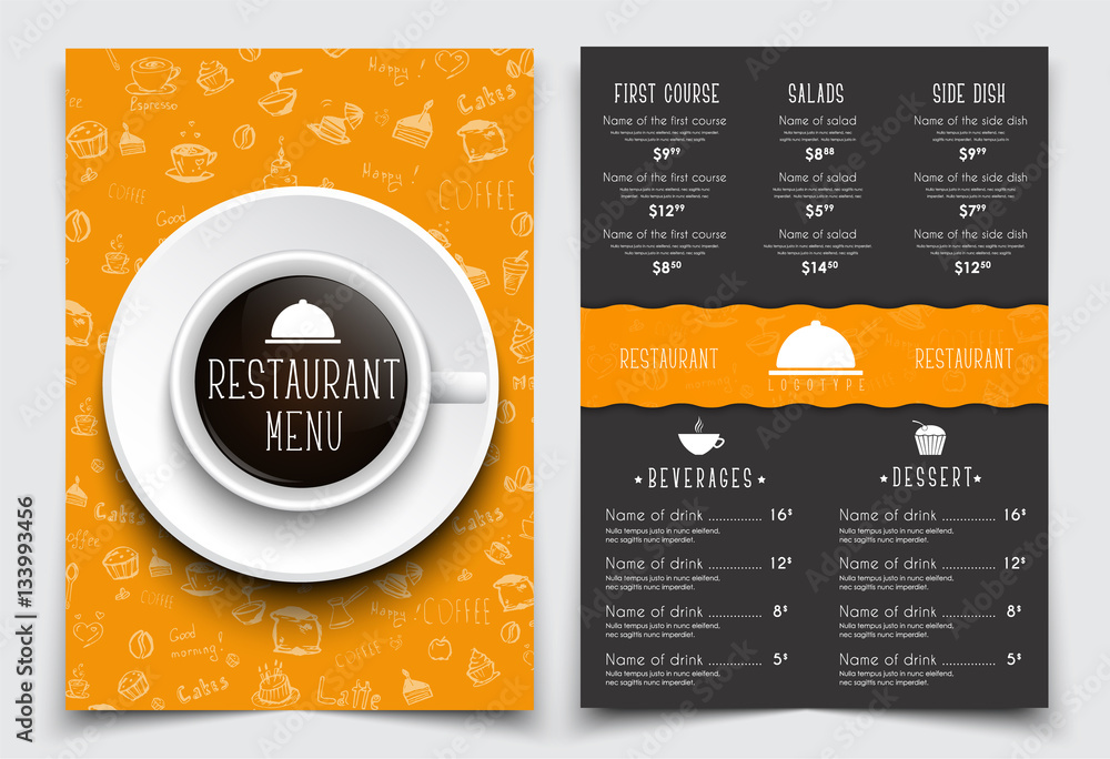 Poster templates 2 a4 pages menu with drawings of hands and produk pric