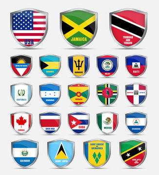 shields  with flags  of the countries of North America