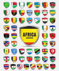 Set of sheets with the flags of the countries of the African con