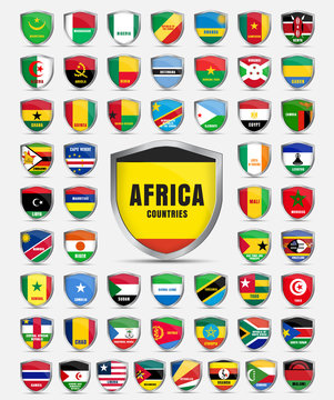 Set of sheets with the flags of the countries of the African con
