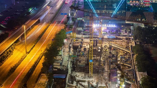 Night construction in Shenzhen Timelapse
