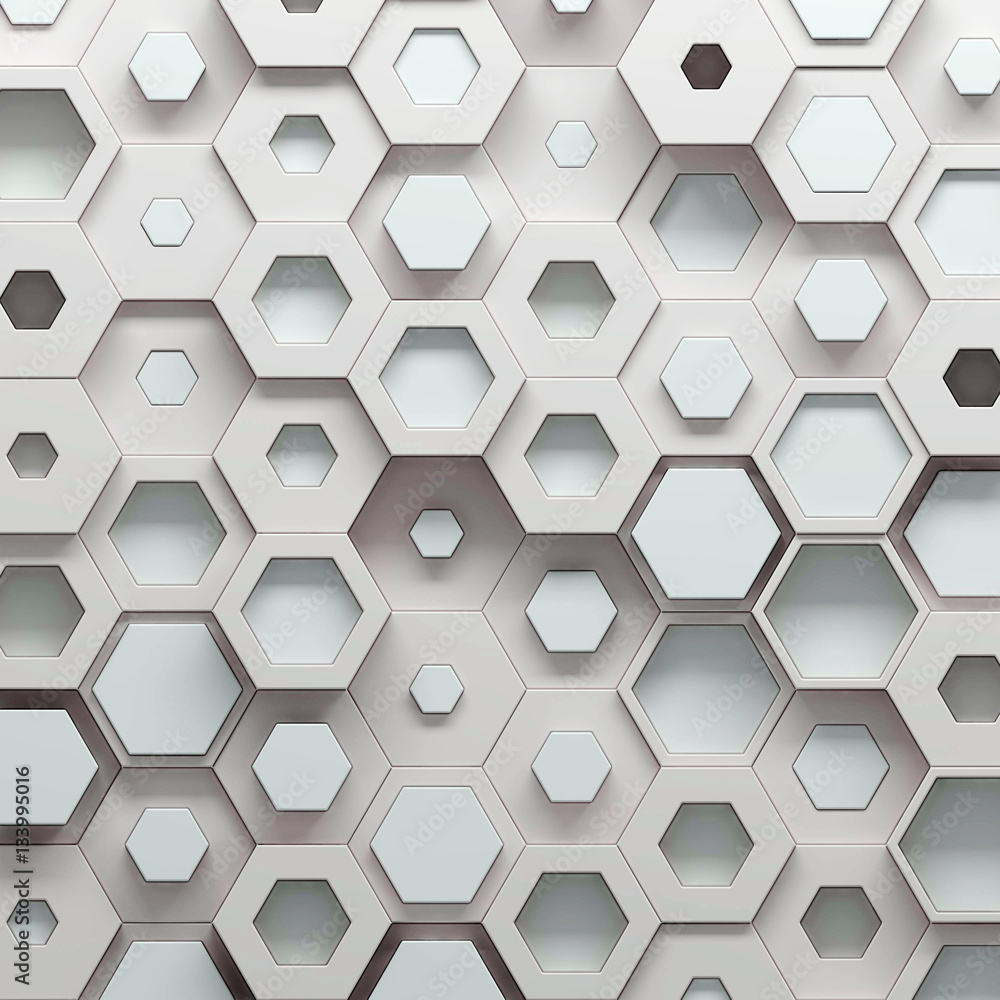 Poster paramtric hexagonal color pattern, 3d illustration