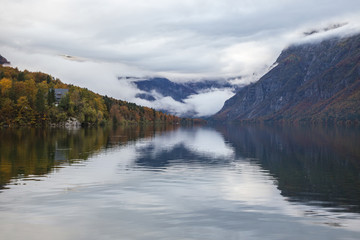 Beautiful autumn scenery at lake Bohinj.