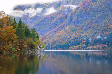 Beautiful autumn scenery at lake Bohinj