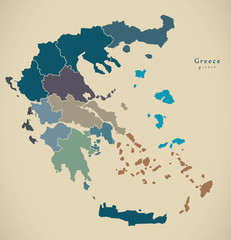 Modern Map - Greece with regions GR illustration