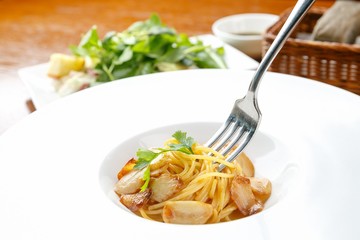 aglio olio with fork