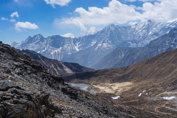 Landscape of Himalaya mountain range after cross Renjo la pass,
