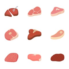 Kind of beef icons set, cartoon style