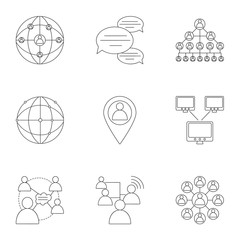 World internet icons set, outline style
