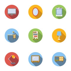 Type of furniture icons set, flat style