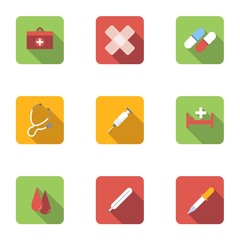 Treatment icons set, flat style