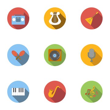 Musical tools icons set, flat style