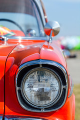 Closeup of old retro car headlight
