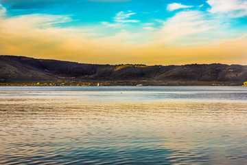Fototapeta premium Lake Vico in the province of Viterbo at sunset.