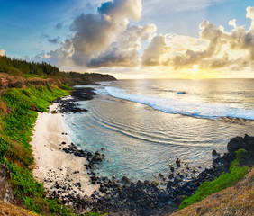 Beautiful beach at sunrise. Panorama