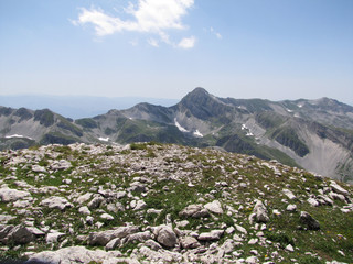 Fototapeta premium Italy, Gran Sasso National Park, view of big horn side of little